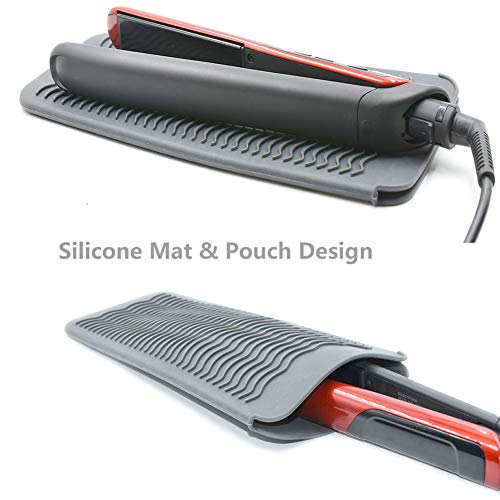 ZAXOP 2 Pack Heat Resistant Silicone Mat Pouch for Flat Iron, Curling Iron,Hair Straightener,Hair Curling Wands,Hot Hair Tools (GREY & HOT PINK)
