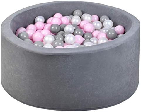 ISO TRADE Baby Foam Ball Pit Certified Light Grey:Pearl-Grey-Transparent-Light Pink / Pearl-Grey-Transparent-Light Blue Black 90X40cm /200 Balls 7cm / 2616, Muster:Grau/perle-rosa-grau