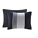 Comfort Spaces Windsor 5 Piece Comforter Pintuck Pleated Striped Pattern Ruffled Patchwork Down Alternative Bedding Sets, Full/Queen, Black/Light Grey/Grey