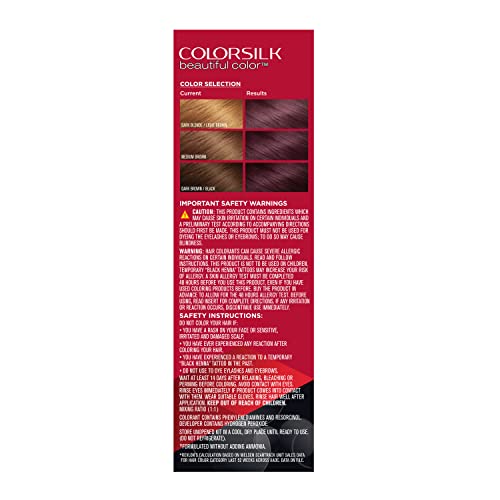 REVLON COLORSILK BEAUTIFUL COLOR PERMANENT HAIR COLOR, LONG-LASTING HIGH-DEFINITION COLOR, SHINE & SILKY SOFTNESS WITH 100% GRAY COVERAGE, AMMONIA FREE, 034 DEEP BURGUNDY, 1 PACK