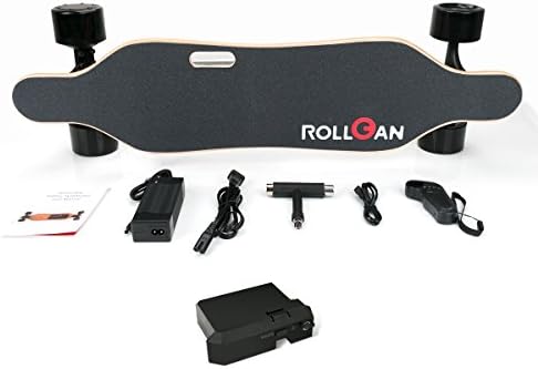 Rollgan Battery Detachable Electric Skateboard Dual Brushless Hub Motors Each 350W, Wireless Remote with Three Speed Modes 15MPH Top Speed,Motorized Longboard,Replaceable Battery,4.4Ah LG Battery