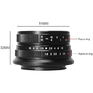 7artisans 25mm F1.8 Manual Focus Prime Fixed Lens for Sony Emount Cameras Like A7 A7II A7R A7RII A7S A7SII A6500 A6300 A6000 A5100 A5000 EX-3 NEX-3N NEX-3R NEX-C3 NEX-F3K NEX-5 NEX-5N - Black