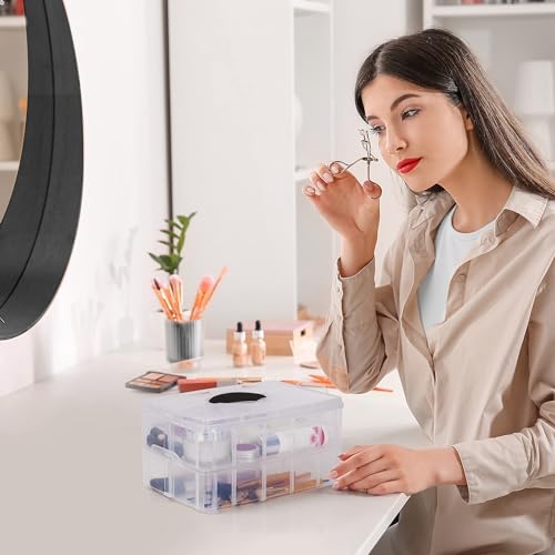 KOWVOWZ 3 Tier Stackable Storage Container Box 30 Compartments Plastic Storage Box with Adjustable Compartments Transparent Container Plastic Storage Box-5L x 5W x 5H centimeters