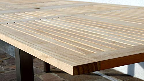 ALEOS. Gartengarnitur Edelstahl Teak Holz A-Grade Batyline Set Ausziehtisch 200-240-280 x 100 cm + 8 Sessel mit Batyline Bespannung Serie Kuba-BRAUN Gastroqualität – Bild 8