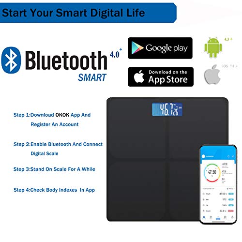 Bluetooth Body Fat Scale Weighing Machine Scales for Body Weight USB Rechargeable Bluetooth