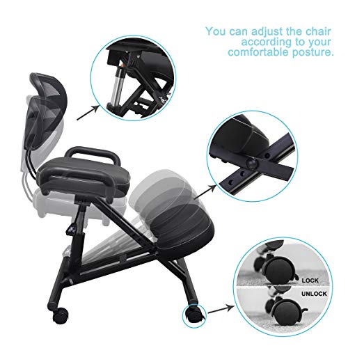 Kneeling Chair Ergonomic Posture Stool - Bizzoelife Height Adjustable Knee Stool for Back Relief with Rolling Casters - Thumbnail 2