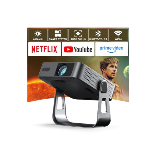 Smart Beamer【800ANSI & Offizielle App】 Mini Projektor mit Autofokus & Trapezkorrektur, VOPLLS 1080P Full HD WiFi6 Bluetooth Beamer 4K Heimkino/Outdoor