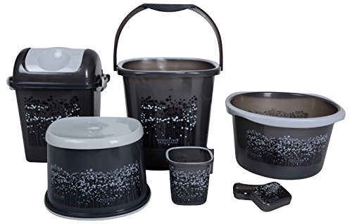 Nayasa 6 Piece Plastic Bathroom Set, Grey Nayasa 6 Piece Plastic Bathroom Set, Grey