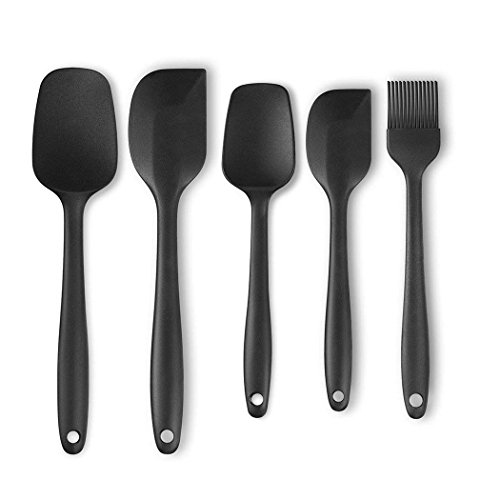 Silicone Spatula Set, Heat Resistant Scrapers, Non-stick Rubber Spatulas Spoon, Smart Kitchen Baking Tools With Stainless Steel Core, 5 Pieces Silicone Cooking Utensils Set (Black)