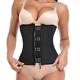 MISS MOLY Women Latex Steel Boned Corset Waist Trainer Cincher Tummy Control Shapewear with Zipper for Weight Loss Black S