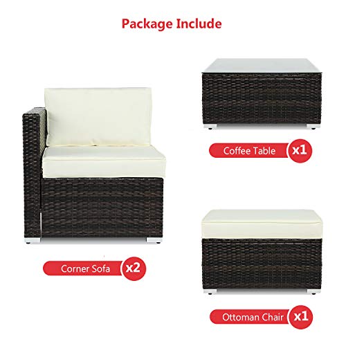 BAHOM Outdoor Patio Conversation Sofa Set 4 PC, All-Weather Wicker Chair and Ottoman Set for Patio, Backyard, Poolside and Balcony