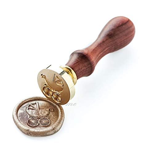 VOOSEYHOME Cute Baby Pram Carriage Wax Seal Stamp with Rosewood Handle, Decorating on Invitations Snail Mails Envelopes Sealers Letters Cards Gift Packings for Baby Birthday Themed Parties Signatures