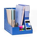 Leven Desk Organizer with Extra Storage Case, Large Space Desktop Magazine File Holder with 3 Vertical Compartments for Office Organization