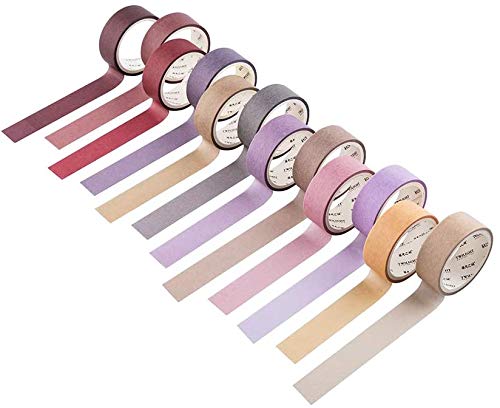 YUBBAEX 12 Rolls Washi Tape Set Natural Color Decorative Tapes for Arts, DIY Crafts, Bullet Journals, Planners, Scrapbook, Wrapping Wide -Salty Morandi- (Morandi, 15mm x 12Rolls)