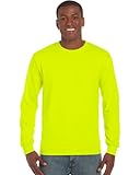 Gildan Mens Plain Crew Neck Ultra Cotton Long Sleeve T-Shirt (XL) (New Safety Green)
