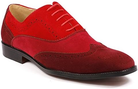Antonio Cerrelli AC6566 Men's Burgundy Red Perforated Faux Suede Wing Tip Lace Up Oxford Dress Shoes (10)