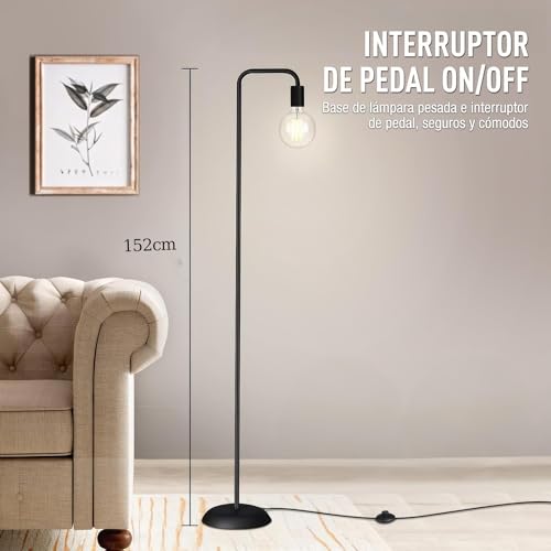 LUMOKU Lámpara de pie industrial para sala de estar, socket E26, 152cm, diseño minimalista para iluminación decorativa, para decoración del hogar, recámara, lectura, oficina (bombilla no incluida)