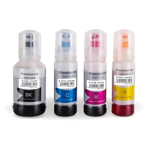 NexNova® ink Set 101 for Epson EcoTank 4-Pack Black Cyan Magenta Yellow Compatible for L4150 L4160 L4260 L6160 L6170 L6176 L6190 L14150 L6290 Printer Water Based Eco-Friendly