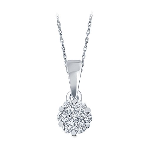 1/10 CT TW 10K White Gold 7stone Diamond Flower Pendant