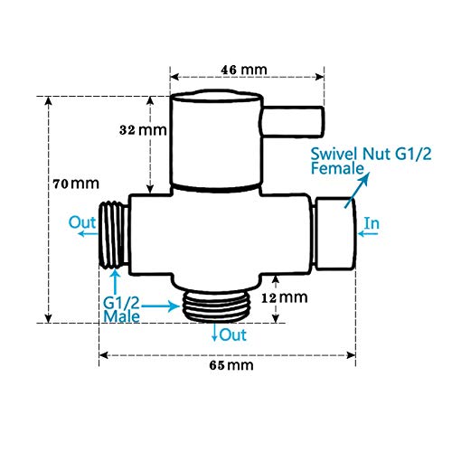 CACASO 100% Solid Brass Shower Arm Diverter,G 1/2 3 Way Shower Diverter valve For Hand Held Showerhead and Fixed Spray Head Diverter Polished Chrome - Thumbnail 2