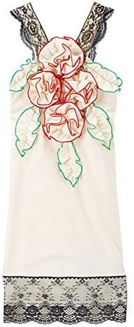 Baby Girls Ivory Red Rosette Embellished Lace Trim Cotton Dress 1T