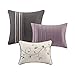 7 Piece Plum Purple Charcoal Grey Floral Embroidery Comforter Queen Set, Purple Adult Bedding Master Bedroom Modern Stylish Pintuck Leaf Swirl Pattern Elegant Classic Themed, Polyester