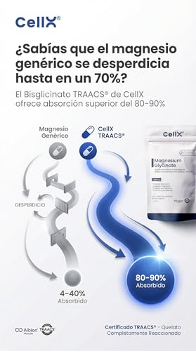 CellX | Magnesio Glicinato Quelado TRAACS Albion | 90 Cápsulas | 1360mg | 90 Servicios | Alta Absorción | Energía Natural, Relajación, Sueño y Bienestar | Duración 3 Meses