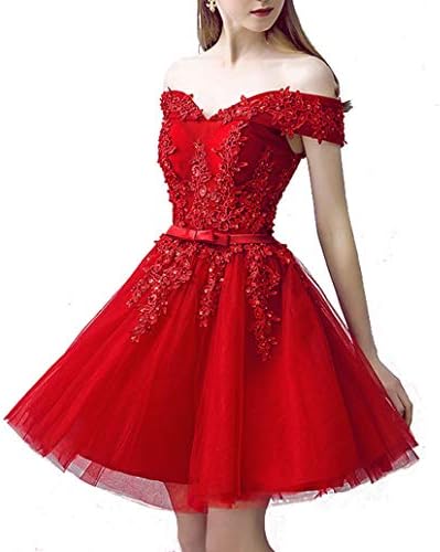 LEJY Women's Aline Tulle Prom Homecoming Dress Off Shoulder Floral Bridesmaid Cocktail Evening Dress 2019