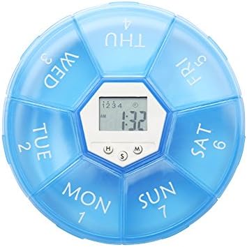 DEEQI Safe and Health Large Capacity 7 Grid Independent 4 Groups Alarm Digital Pill Box Case Timer Medicine Dispenser Reminder, Blue