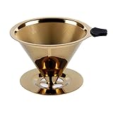 Clever Coffee Filter /Dripper - Titanium Coated Gold Stainless Steel Coffee Filter with Cup Stand, Permanent Reusable Paperless Hand Cone Drip Pour Over Coffee filters -Carefree Life (Gold)