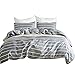 M&Meagle Lightweight Microfiber Duvet Cover Gray,Stripe Print Pattern Bedding Sets,Zipper & Tie for Women & Men's Bedroom - Queen Size(3Pcs,1 Duvet Cover 2 Pillowcases)