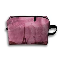 SHOUNABAG Paris Pink Eiffel Tower Watercolor Landscape Travel Cosmetic Bags Small Makeup Clutch Pouch Cosmetic And Toiletries Organizer Bag