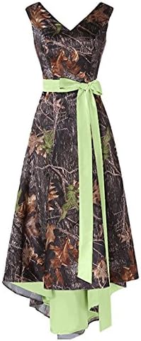 CutieTell Bride Asymmetrical Camo Prom Dress Wedding Party Dress Double-Neck Sash Light Lime US15w