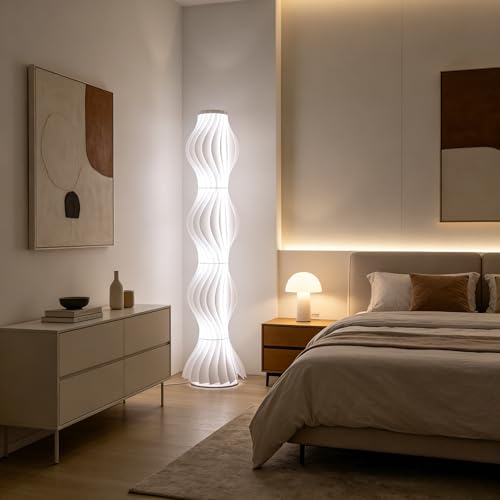 Vrygle Floor Lamp Living Room Acrylic LED 3 Temperatures Colour 170 cm | 3 Color Temperature LED Strip Light 3000K/4000K/6000K Unique Artistic Design for Living Room Bedroom Office White