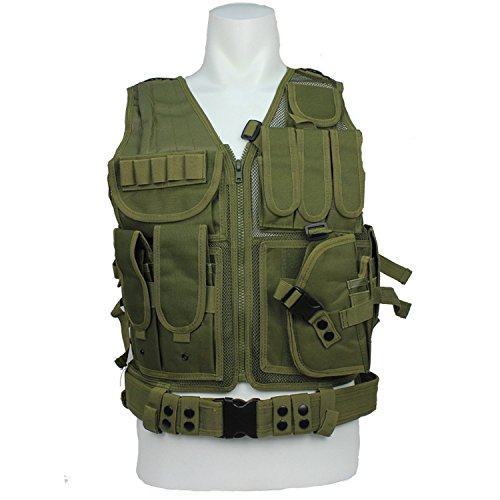 Huntvp Military Vest Adjustable Hunting Enforcement Molle Style with Pouches and Pistol Holster