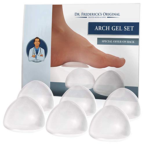 almohadillas de gel para soporte de arco de pie peel & stick originales del dr. frederick, 6 piezas, almohadillas de arco alto, alivia el dolor de pes cavus