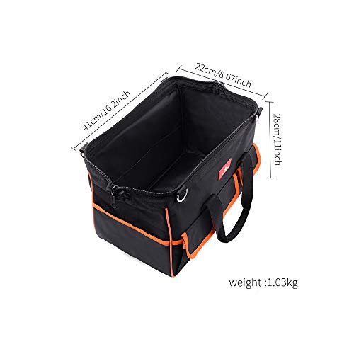17-Inch Water Proof Multi-Compartment Pocket Tradesman's Wide Mouth Storage Tool Bag with Adjustable Shoulder Strap Bag