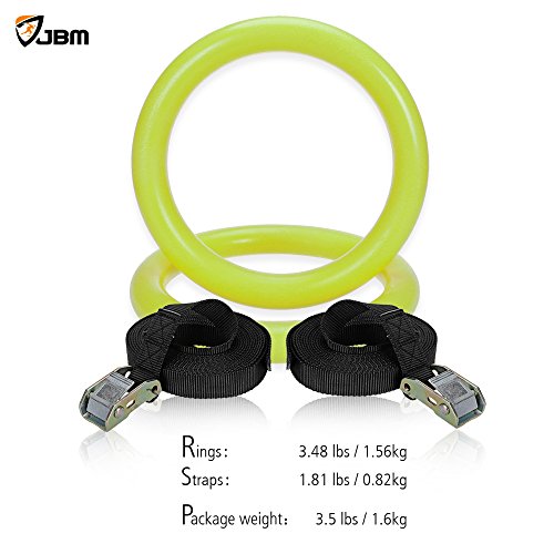 JBM Gymnastics Rings with Adjustable Straps Pull Up Fitness Exercise Rings for Crossfit Training, Organized Storage Full Body Olympic Strength Training Pull Ups and Dips (Green)