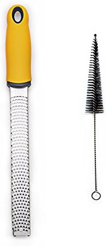 Aeaker Citrus Lemon Zester &amp; Cheese Grater — Parmesan Cheese, Lemon, Ginger, Garlic, Nutmeg, Chocolate, Vegetables, Fruits - Razor-Sharp Stainless Steel Blade Cleaning Brush Dishwasher Safe (Yellow)
