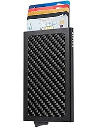 VULKIT Credit Card Holder Slim Carbon Fiber Card Wallet Pop up Card Case for Men or Women Aluminium Hold 5 Cards (Black)