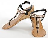Twisted Women's Riley Faux Leather with Chainmail Diamond T-strap Low Wedge Sandal