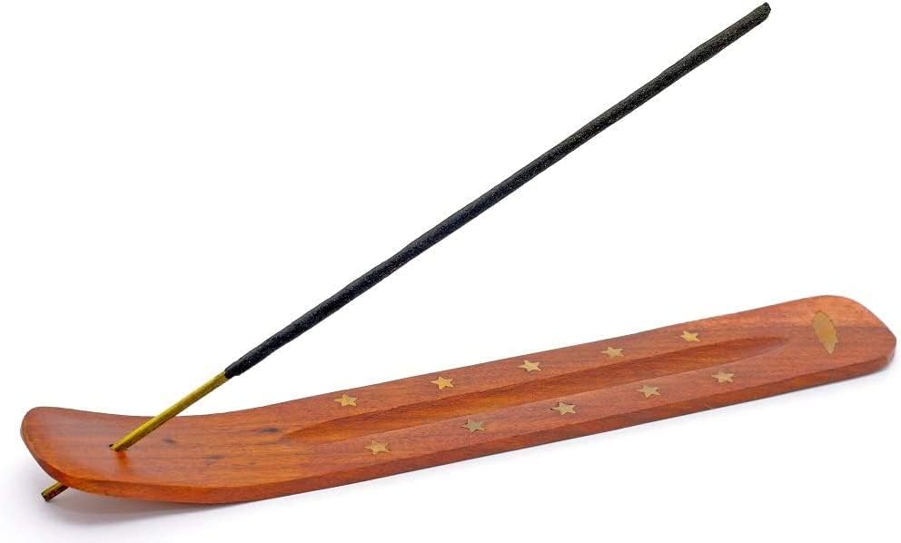 TICHI 2x Handmade Wooden Incense Holders with Brass Inlay 10x1.5 Inch