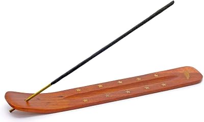 TICHI 2x Handmade Wooden Incense Holders with Brass Inlay 10x1.5 Inch