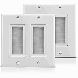 Fosmon 2-Gang Wall Plate, Brush Style Opening Passthrough Low Voltage Cable Plate in-Wall Installation for Speaker Wires, Coaxial Cables, HDMI Cables, or Network/Phone Cables - 2 Pack