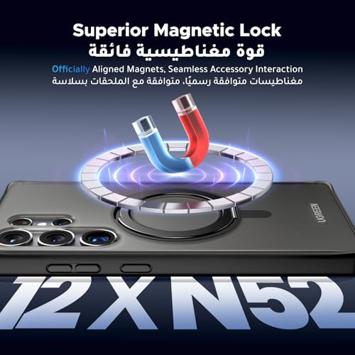 UGREEN Samsung Galaxy S25 Ultra Case MagSafe Cover, [Innovative 360° Ring Stand], [No Yellowing with iCrystal Tech], [MIL-Grade Protection], Magnetic Protective Slim Case, Black Frame with Matte Back