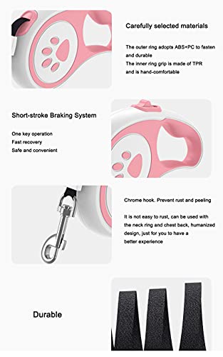 Retractable Dog Lead Extendable Heavy Duty Strong Dog Leash for Medium Large Dogs Up to 110lbs,Easy One Button Brake & Lock,360° Tangle-Free,16ft Strong Nylon Tape of Freedom and Protection (Pink)