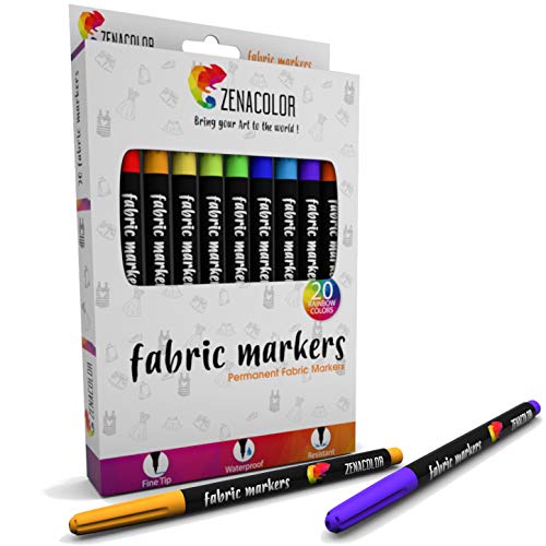 Zenacolor 20 Fabric Markers Pens Set Non Toxic, Indelible and