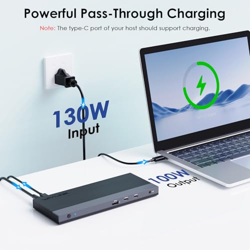 WAVLINK 13-in-1 USB-C Triple Display Docking Station, Supports 100W Charging for PC, Max 4K@144Hz/8K@30Hz (DP), Dual 4K@60Hz (HDMI), USB 3.0, Gigabit Ethernet, Audio Jack for Windows and Mac OS