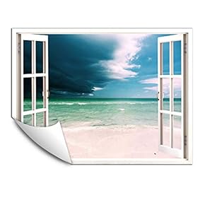 Wall Murals for Bedroom Fake Window Beach White Window Removable Wallpaper Peel and Stick Wall Stickers - 24x32 inches