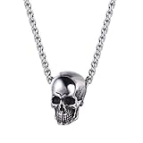 U7 Men Personalized Silver Black Gothic Skull Necklace Stainless Steel /18K Gold/Black Leather Chain Pendant, 20 Inch to 26 Inch